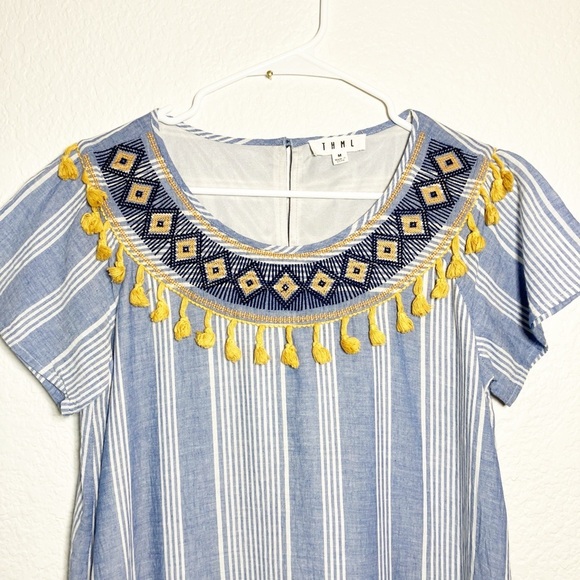 Anthro🔥SALE🔥 THML blue/white stripe dress with embroidered detail M - Picture 11 of 12